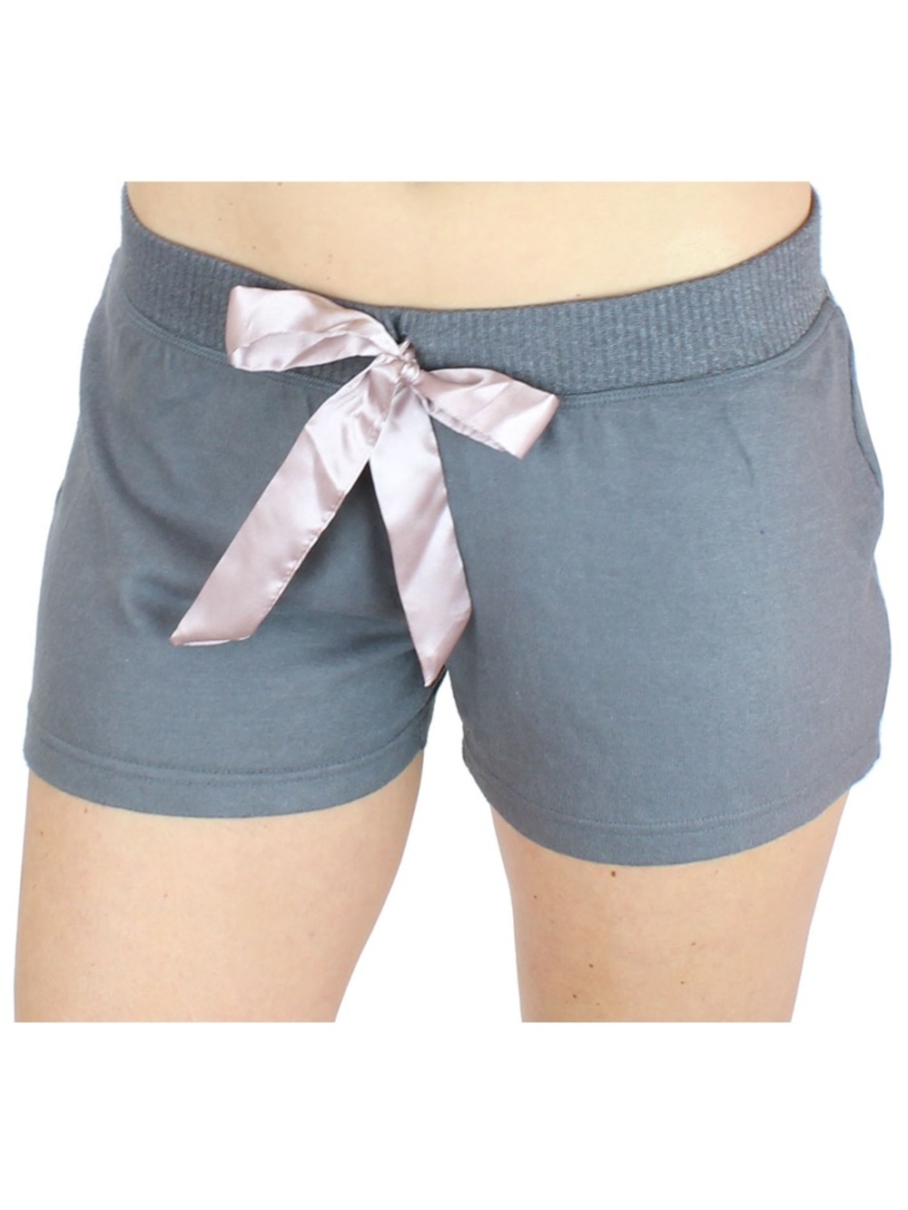 Cozy Dark Gray Lounge Shorts with Pink Satin Tie
